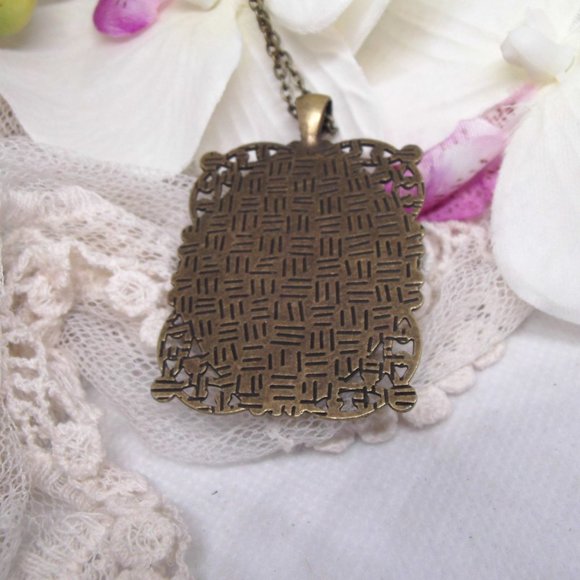 Victorian Black Rose Cameo Bronze Necklace Antique - Picture 7 of 8